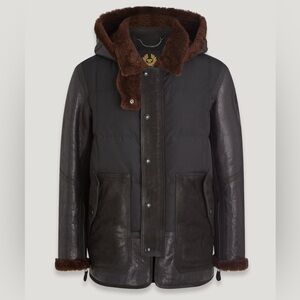 Belstaff NWT Men's Genuine Leather Goose Down Alpine Parka Black Brown Size XL